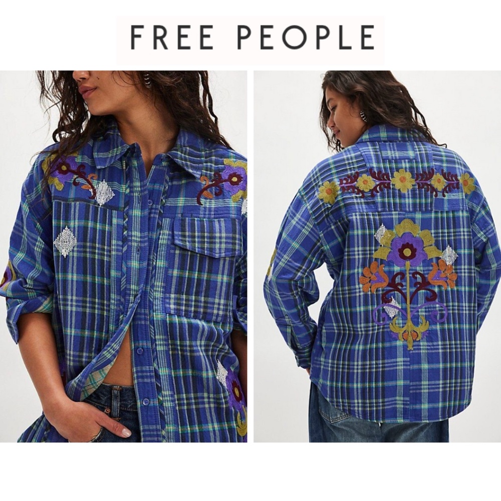 Free People Embroidered Sashiko Shirt